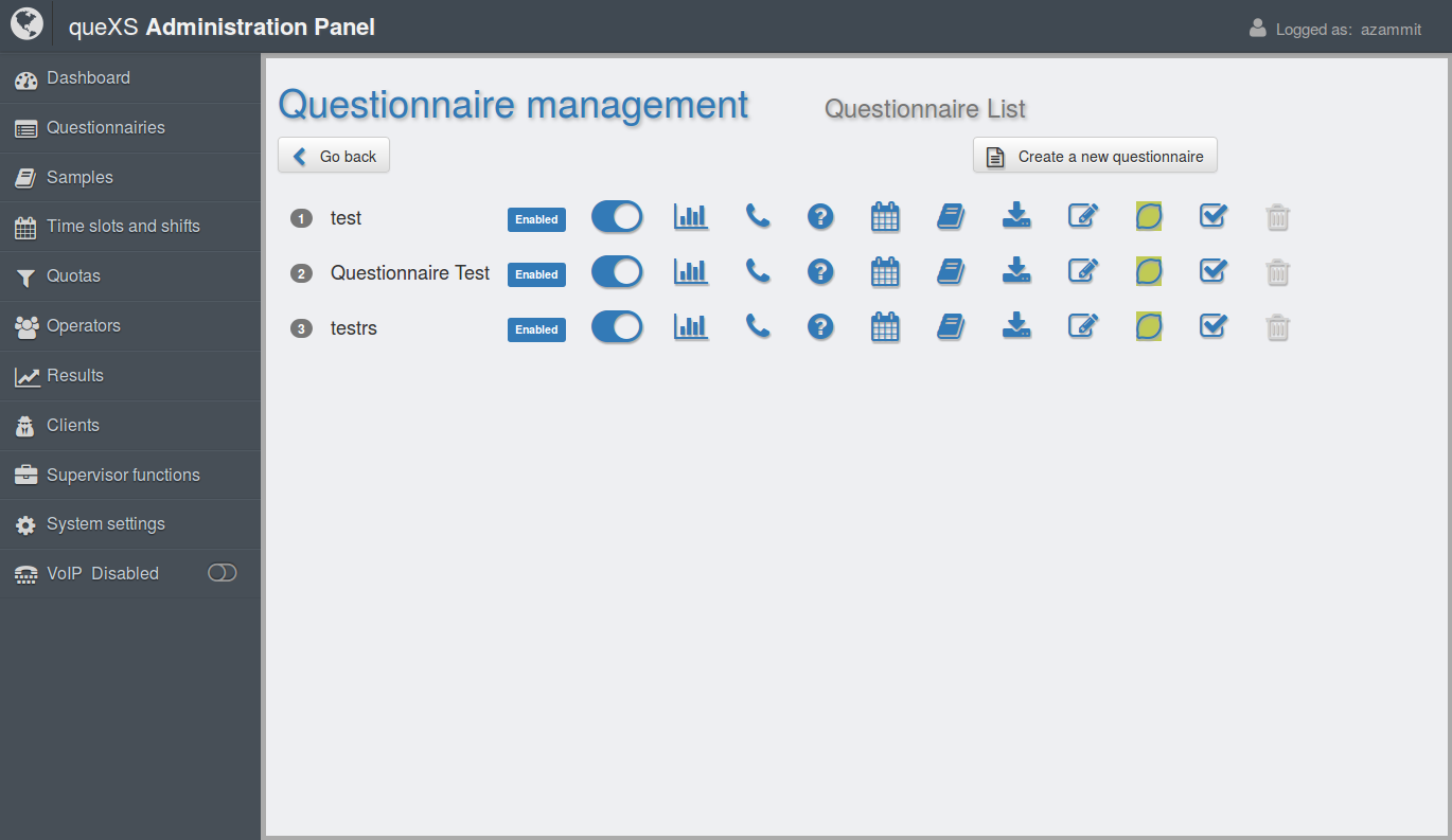 queXS Administrative interface